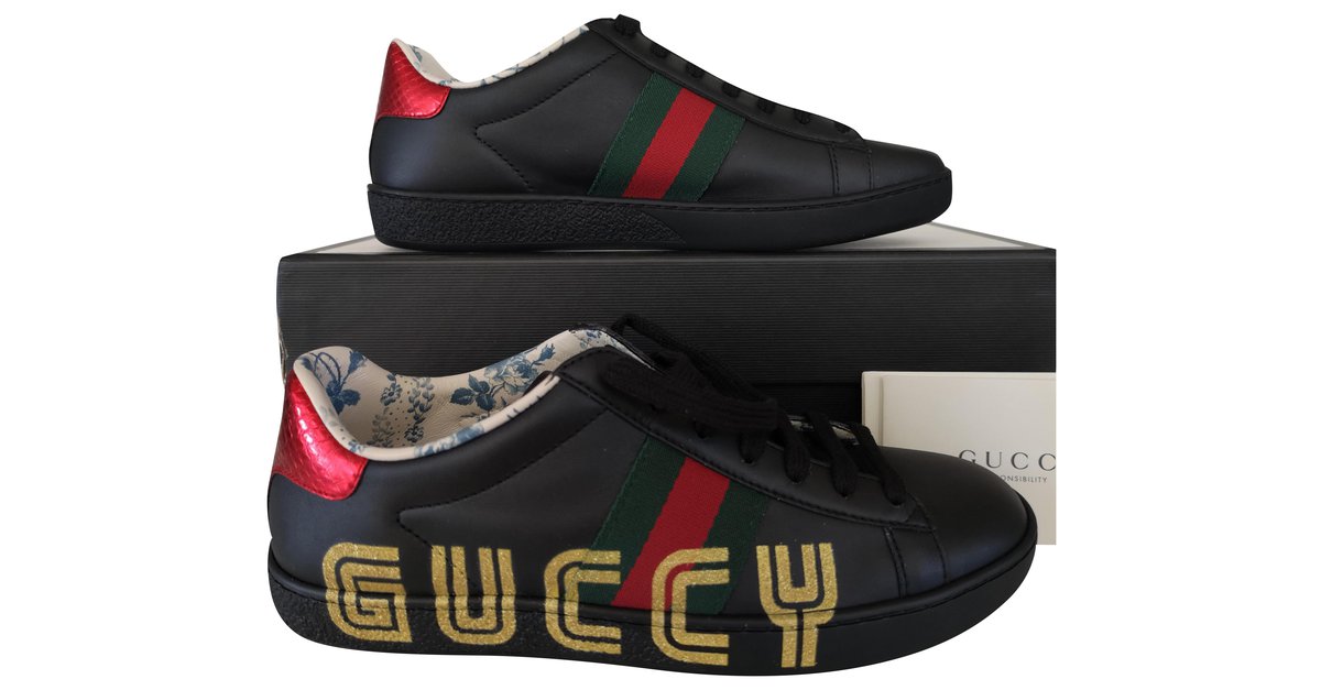 Gucci ace flames Black Red Leather ref.136467 - Joli Closet