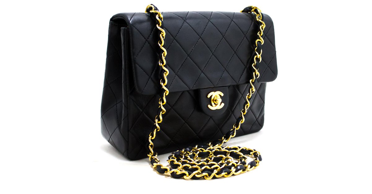 CHANEL Mini Square Small Chain Shoulder Bag Crossbody Black Purse Leather  ref.204068