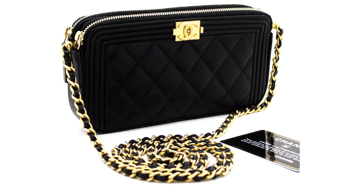 CHANEL Boy Black Caviar Wallet On Chain WOC W Zip Shoulder Bag Leather  ref.204102 - Joli Closet