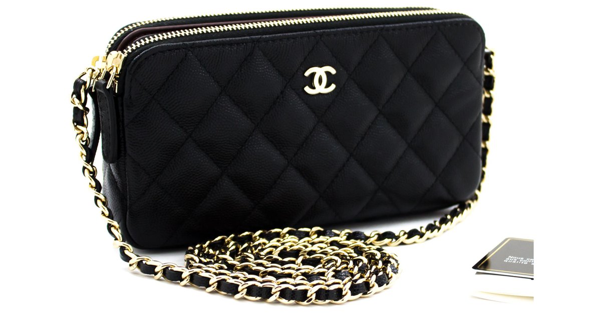 CHANEL Boy Black Caviar Wallet On Chain WOC W Zip Shoulder Bag