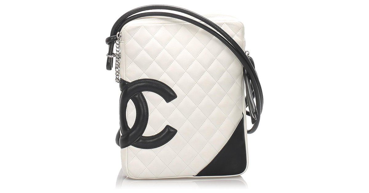 Chanel White Cambon Ligne Crossbody Bag Black Leather ref