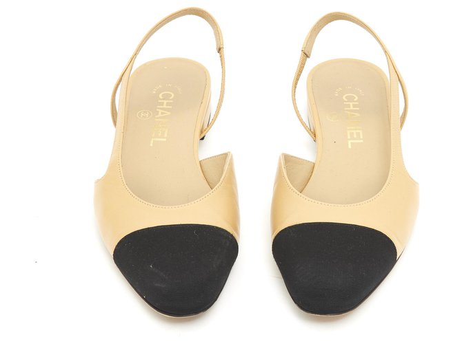 Chanel BEIGE BLACK slingback Leather Joli Closet