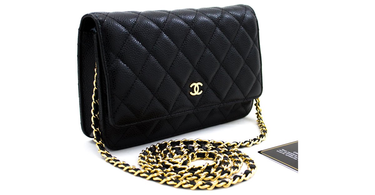 CHANEL Caviar Wallet On Chain WOC Black Shoulder Bag Crossbody Leather  ref.310101