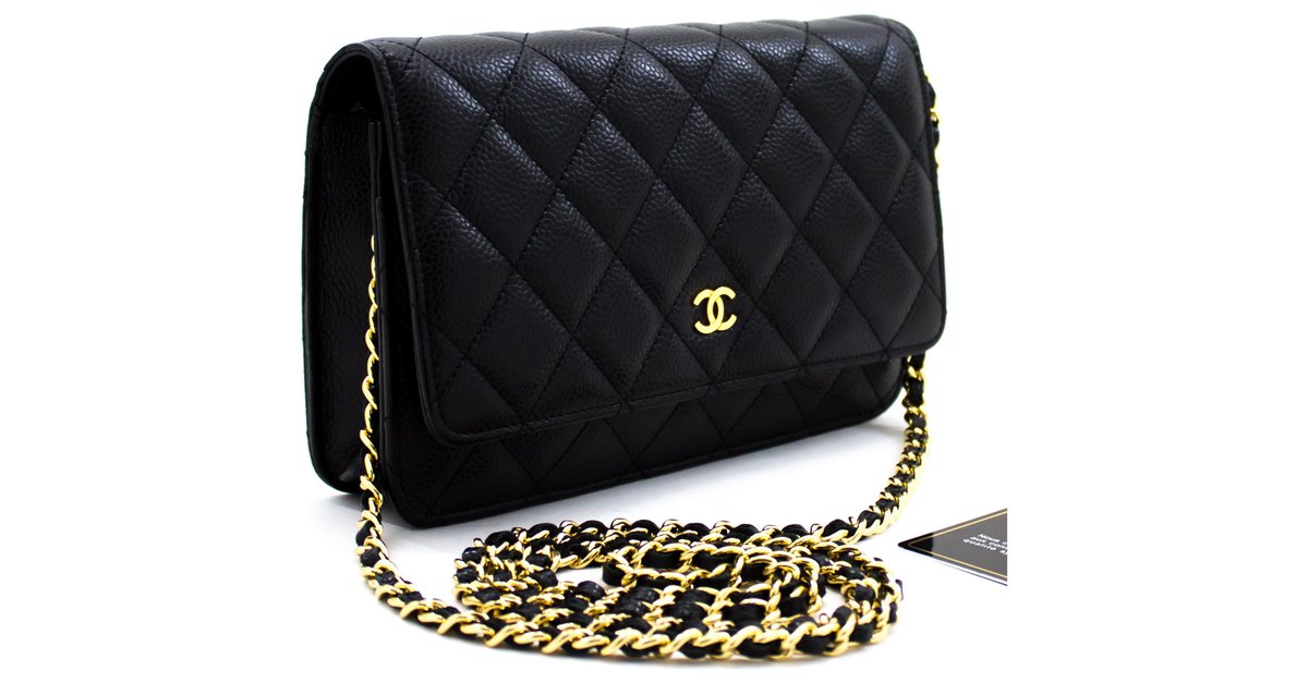 CHANEL Caviar Wallet On Chain WOC Black Shoulder Bag Crossbody Leather  ref.204606