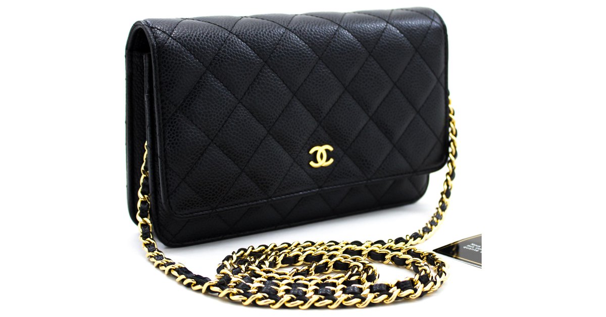 CHANEL Caviar Wallet On Chain WOC Black Shoulder Bag Crossbody Leather  ref.204611