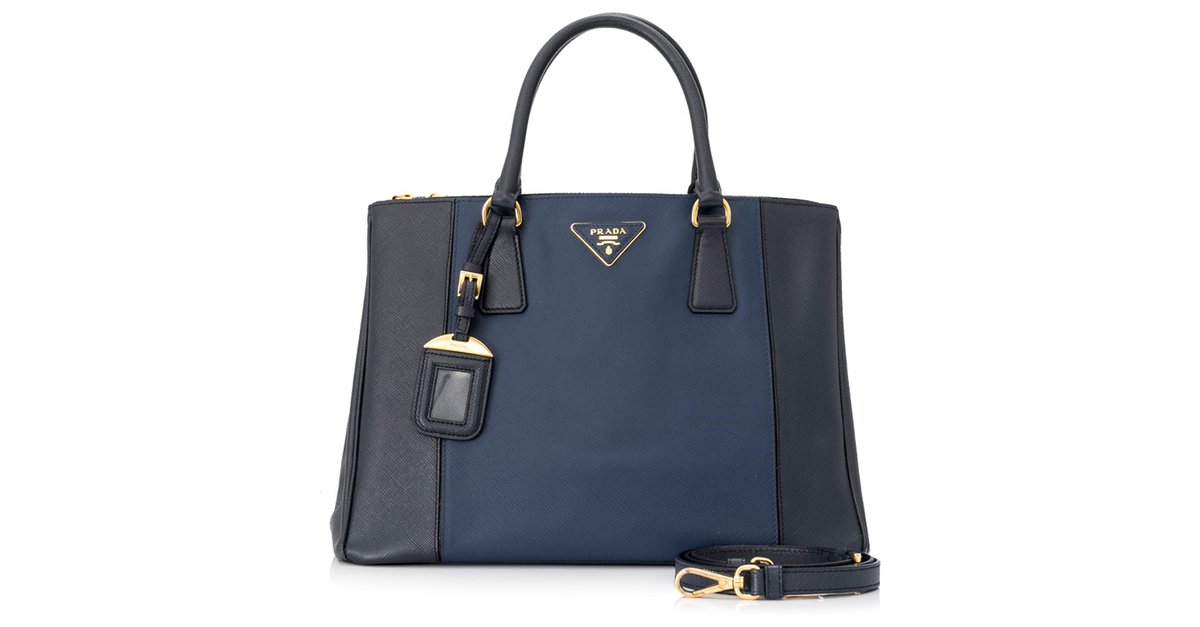 Prada Blue Mini Saffiano Galleria Leather Pony-style calfskin ref.786893 -  Joli Closet