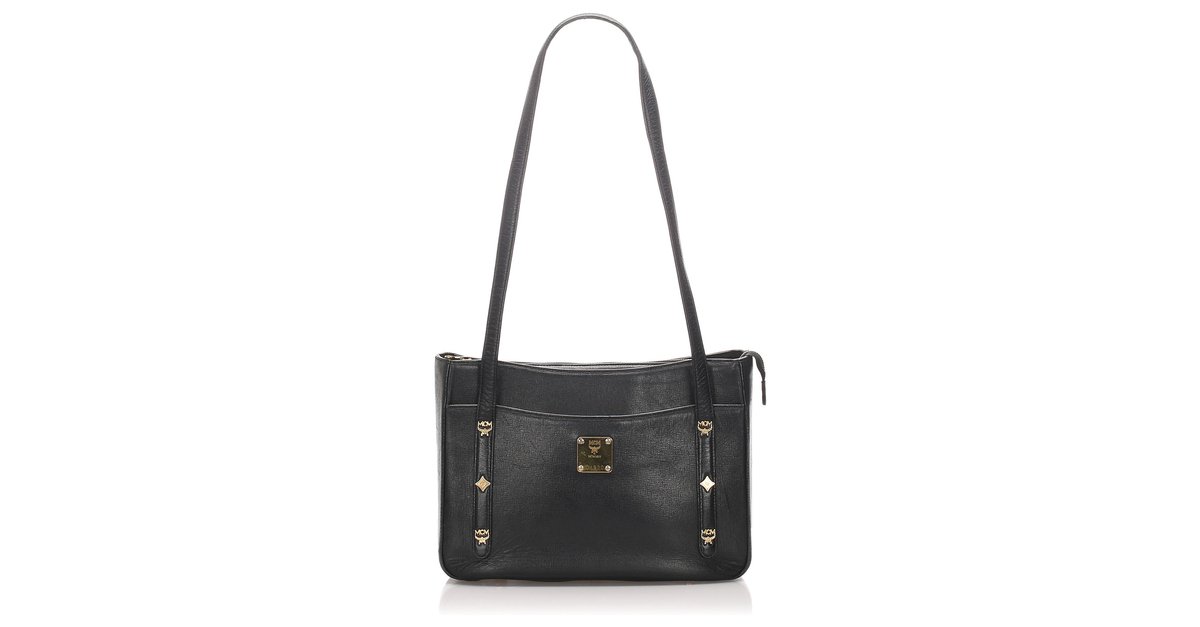 MCM Black Studded Leather Chain Shoulder Bag Pony-style calfskin ref.234075  - Joli Closet