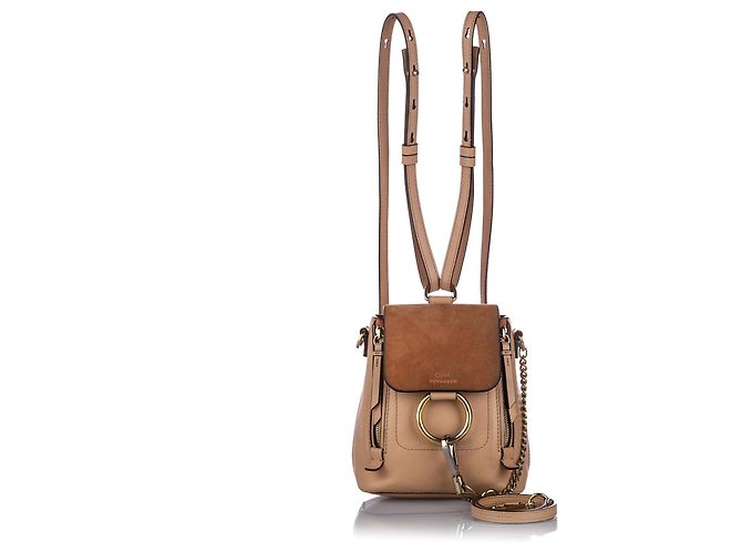 Chloé Chloe Brown Mini Faye Backpack Beige Suede Leather  display picture 3
