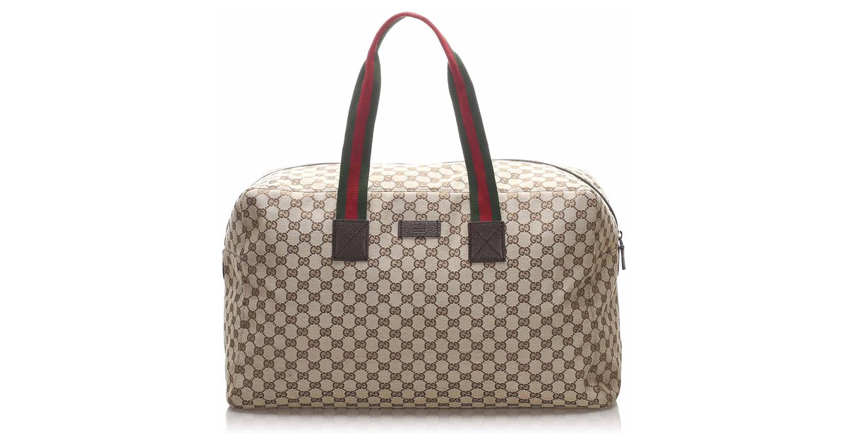 Gucci Brown GG Canvas Web Travel Bag Multiple colors Beige Cloth Cloth  ref.212102 - Joli Closet