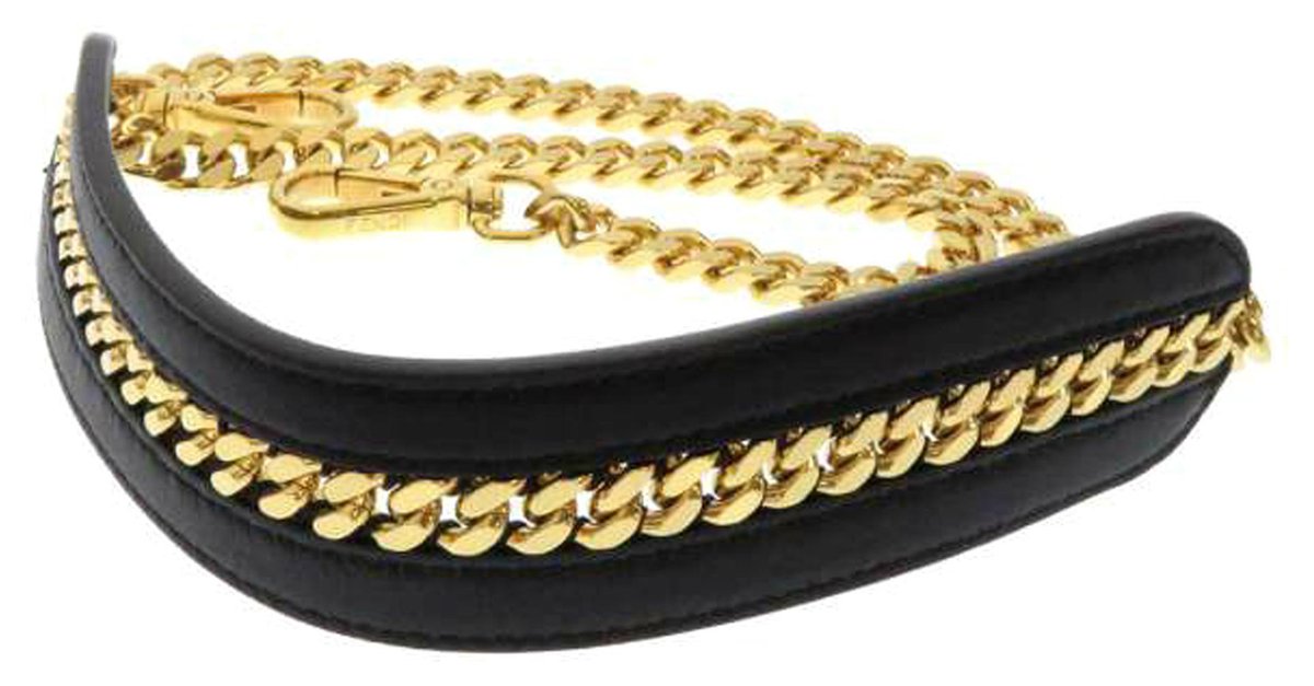 FENDI Calfskin Chain Strap You Black Gold 158385