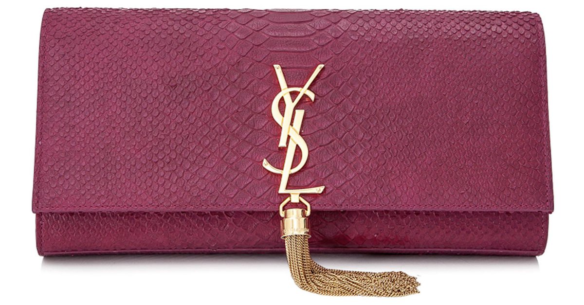 Yves Saint Laurent YSL Pink Cassandre Embossed Leather Clutch Bag Pony ...