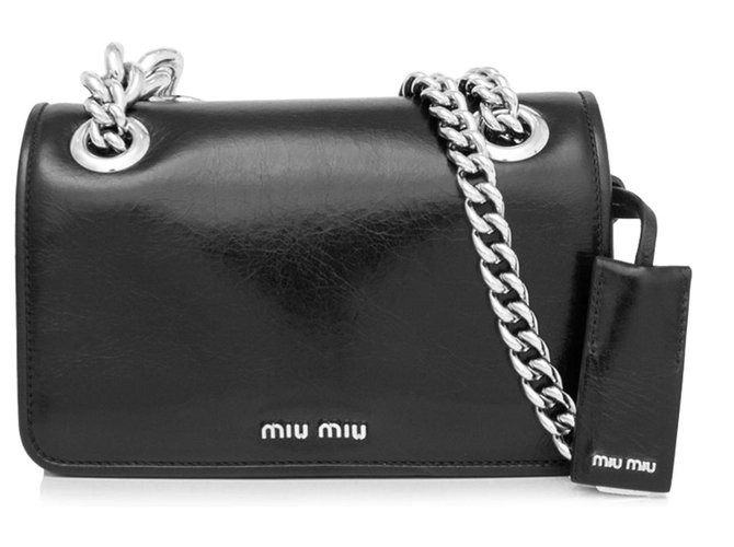 Miu Miu Black Shine Club Crossbody Bag Leather Pony-style