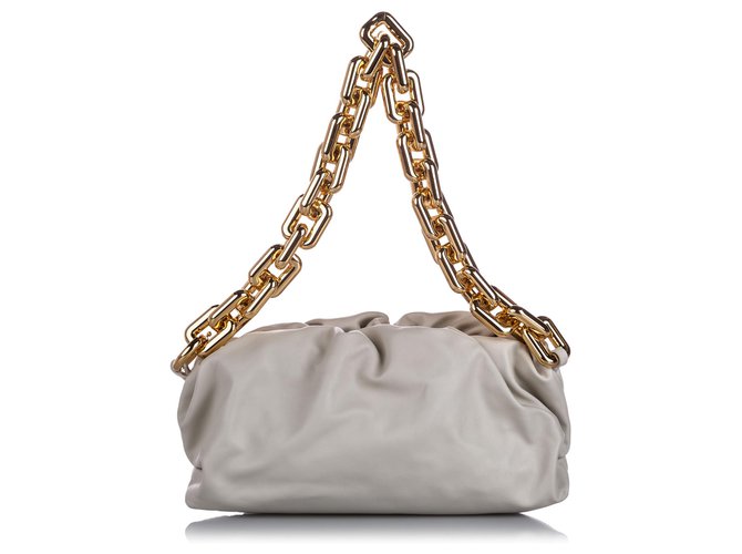 Bottega Veneta White Chain Pouch Cream Leather Pony-style calfskin