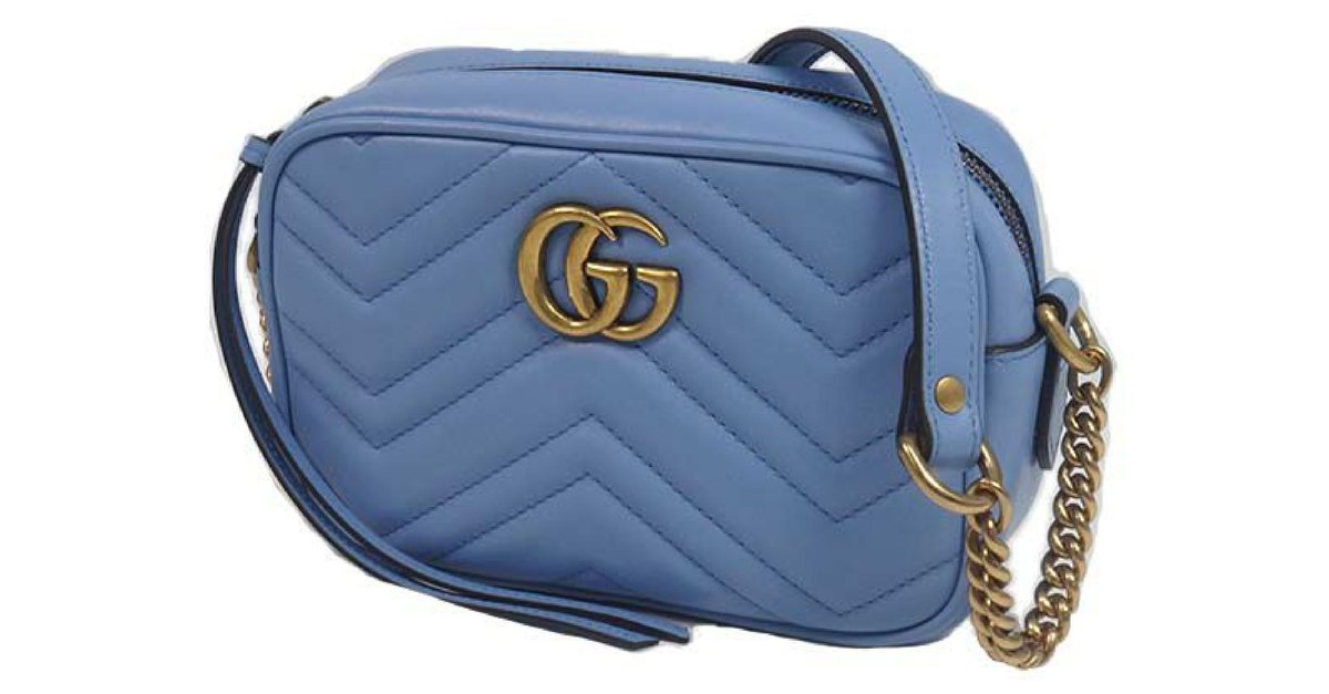 Gucci GG Marmont chain shoulder Womens shoulder bag 448065 blue x antique gold hardware Leather ref.216069 Joli Closet