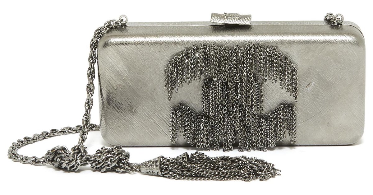Clutch with chain - Metallic mesh, strass & silver-tone metal, silver —  Fashion