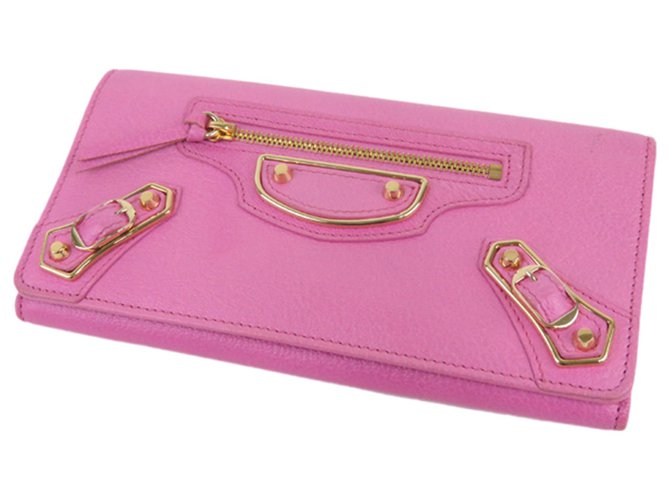 Portafoglio Balenciaga Rosa Motocross Classic Metallic Edge Pelle