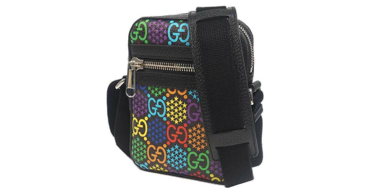 GUCCI GG Psychedelic Print Leather Messenger Bag Black 598103