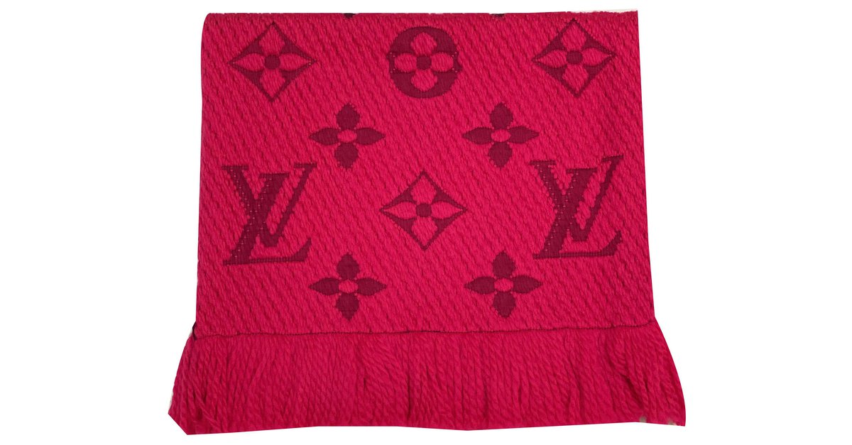 Louis Vuitton // Pink & Red Monogram Print Wool Blend Scarf – VSP
