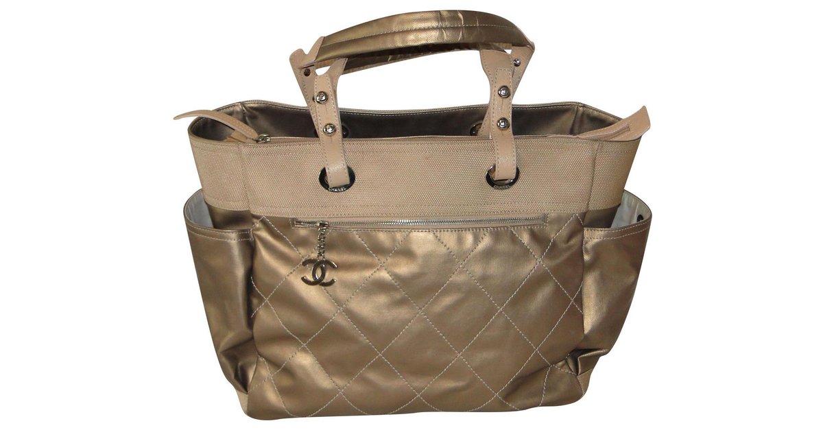 Chanel Paris-Biarritz bag 2007 Large Tote Bag Beige Golden Leather  Synthetic Cloth ref.220976 - Joli Closet