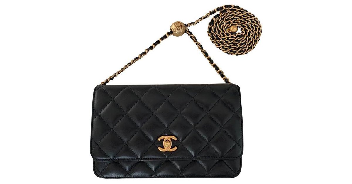 Chanel wallet on chain 2020 Black Leather ref.221253