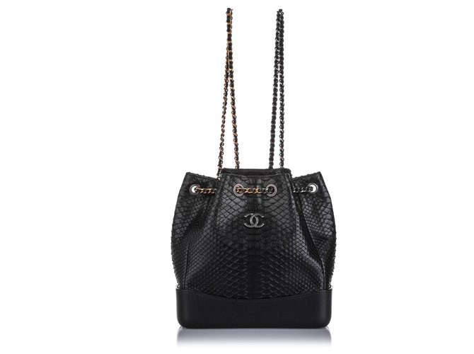 Chanel Black Gabrielle Python Backpack Leather Pony-style calfskin ref ...