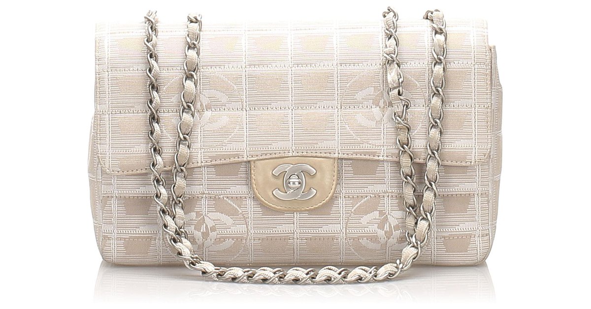 Chanel Brown New Travel Line Nylon Single Flap Bag Beige Cloth ref.222962