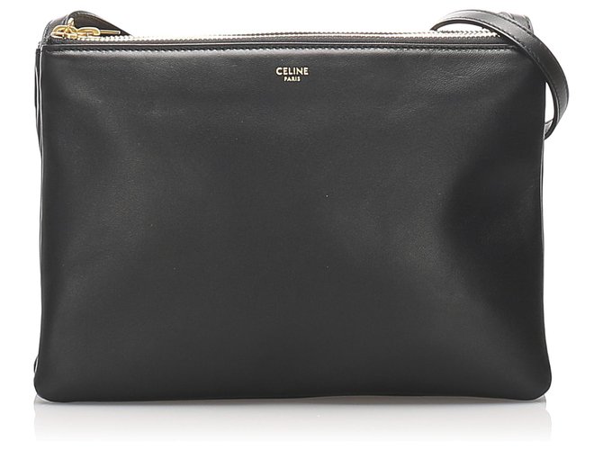 Céline Celine Black Large Trio Crossbody Bag Leather