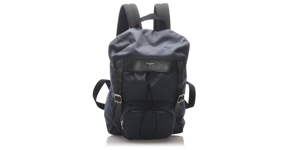 Yves Saint Laurent YSL Blue Utilitarian Hunting Canvas Backpack