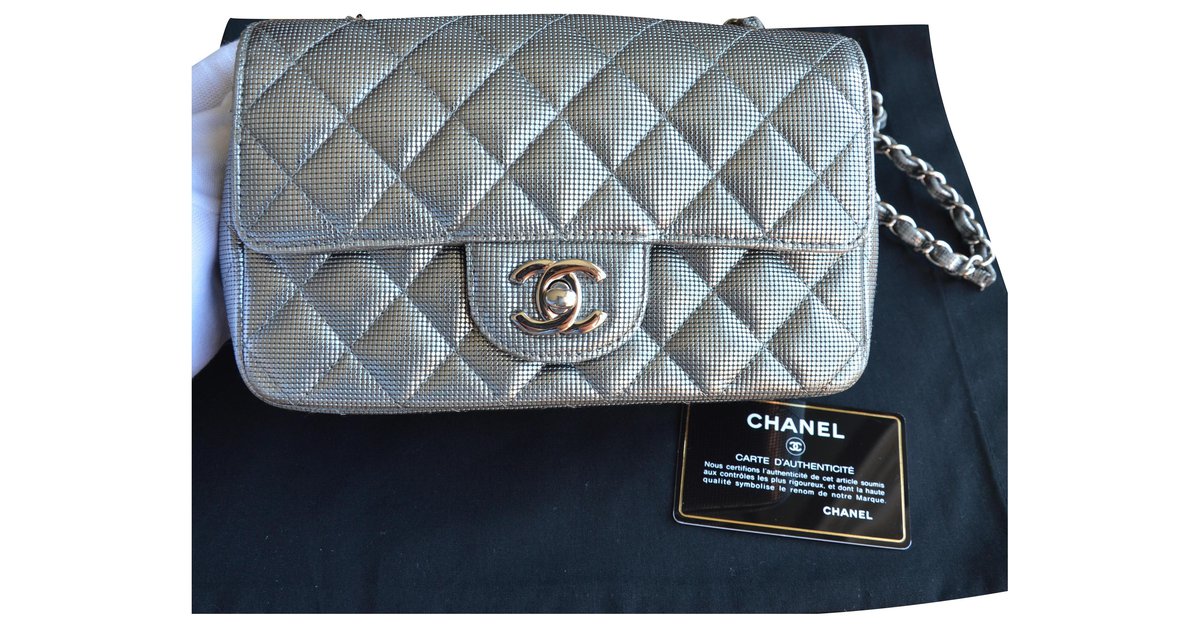 Chanel Timeless Classic Mini Silver Metallic Pixel Effect Bag Silvery  Leather ref.225215