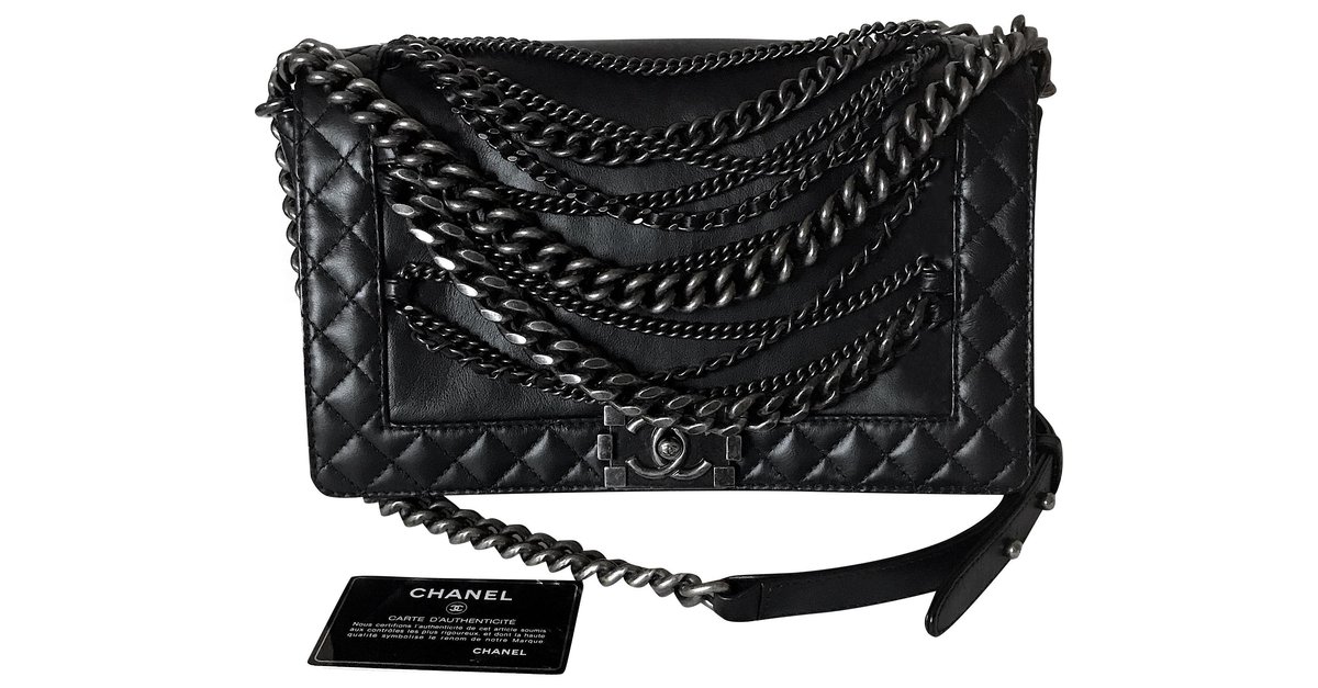 Chanel Boy Large Flap Bag w/box Black Leather ref.171702 - Joli Closet