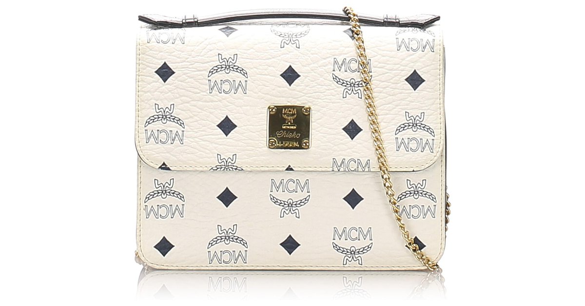 MCM White Visetos Leather Crossbody Bag Black Pony-style calfskin  ref.330887 - Joli Closet