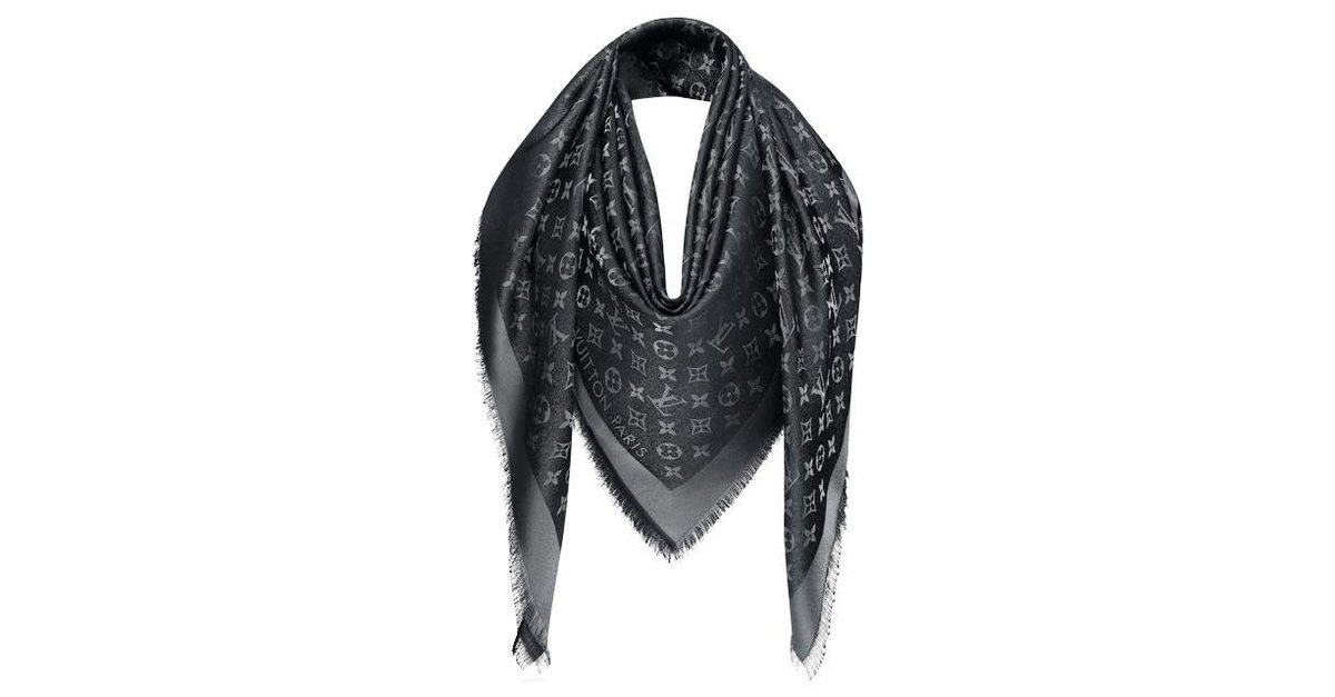 Authentic LOUIS VUITTON So Shine Black Silver Monogram Shawl Scarf M75123  New