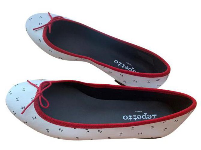 Repetto lili ballerines Black White Red Leather ref.231126 - Joli