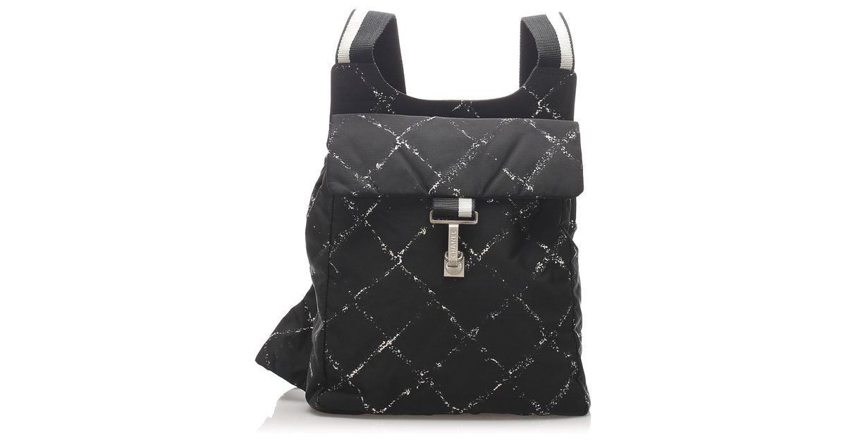 Chanel Black Old Travel Line Nylon Backpack White Cloth ref.232011 - Joli  Closet