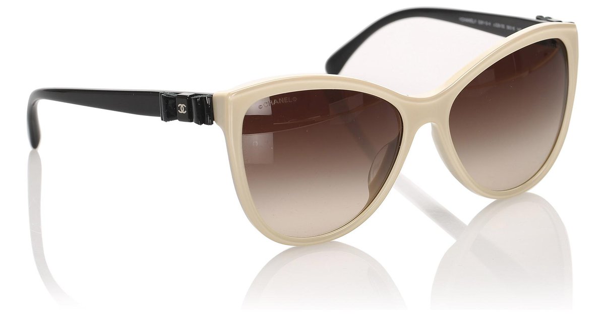 Chanel Brown Cat Eye Tinted Sunglasses Black Beige Plastic ref