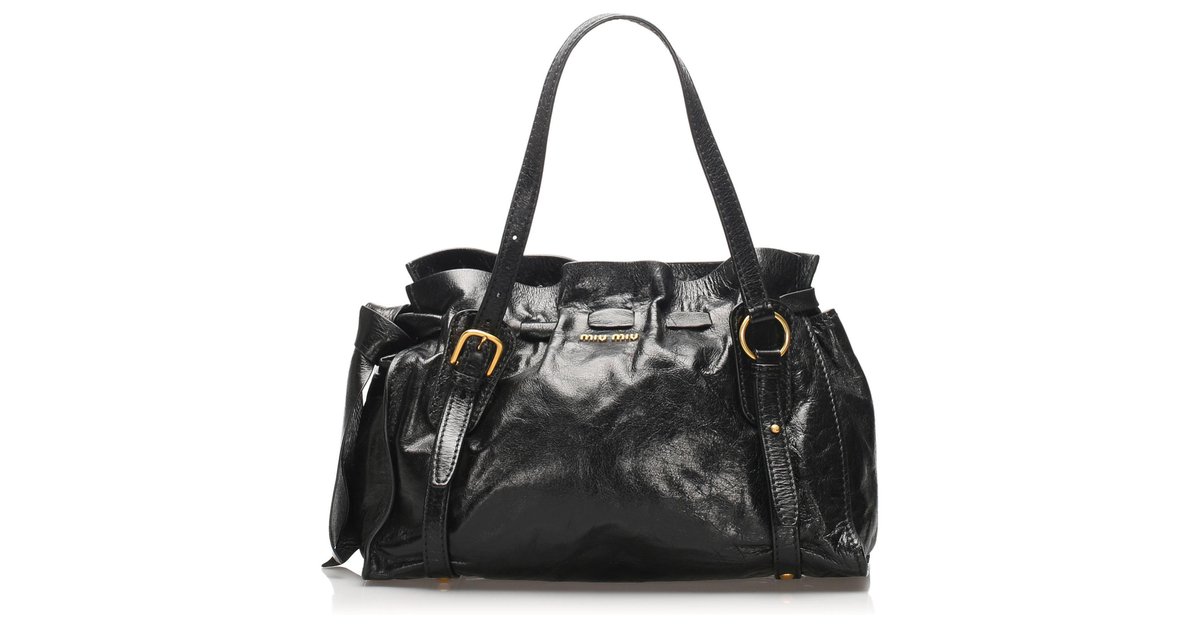 Miu Miu Black Vitello Lux Patent Leather Tote