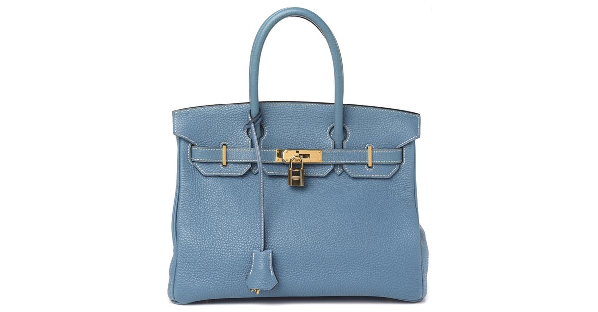 Hermès HERMES BIRKIN 30 Blue Jean Taurillon Clemence Leather Bag Light blue  ref.233473 - Joli Closet