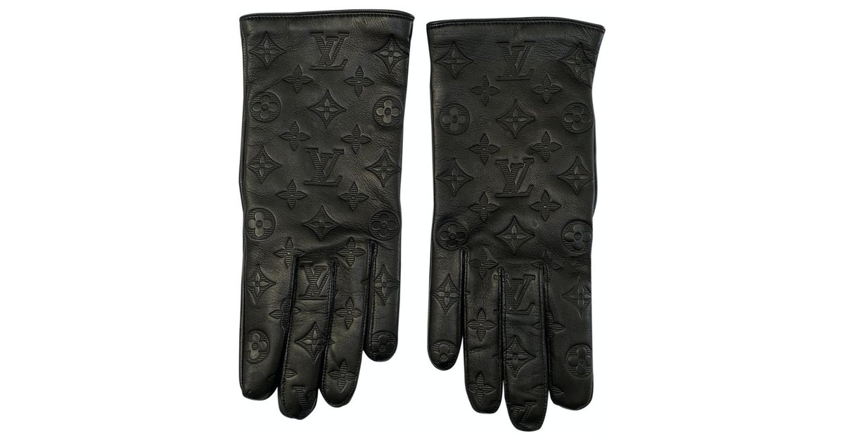Taglia guanti Louis Vuitton Monogram Shadow Classic 9.5 Nero Agnello Pelle  ref.224116 - Joli Closet