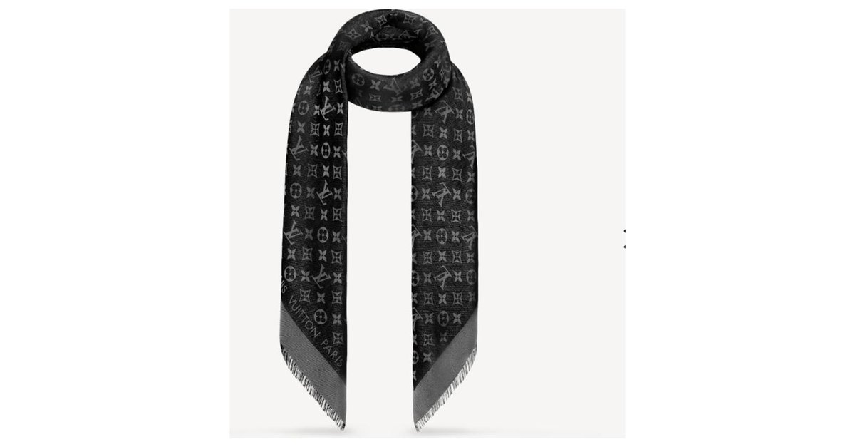 Louis Vuitton M75123 Scialle Monogram Shine Black Silk Wool ref