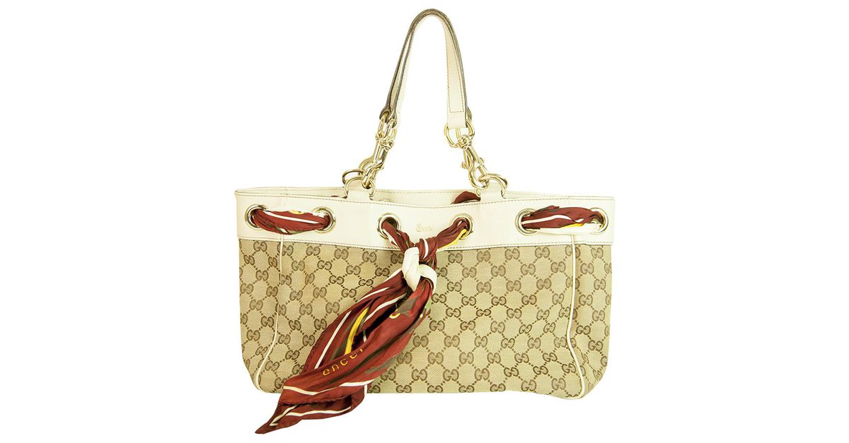 Gucci Beige/Brown GG Canvas and Leather Large Positano Scarf Tote at  1stDibs