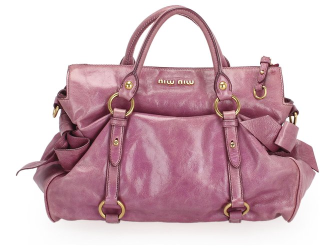 Miu Miu Purple Vitello Lux Bow Satchel Leather Pony-style