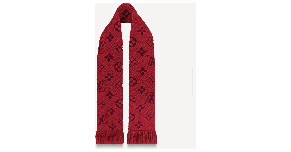Louis Vuitton, Accessories, New Louis Vuitton Large Ruby Red Logo Silk Wool  Scarf