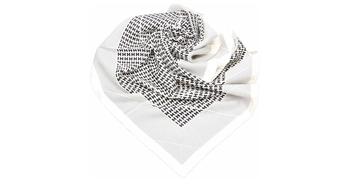 Hermès Hermes White H en Bias Silk Scarf Multiple colors Cloth ref