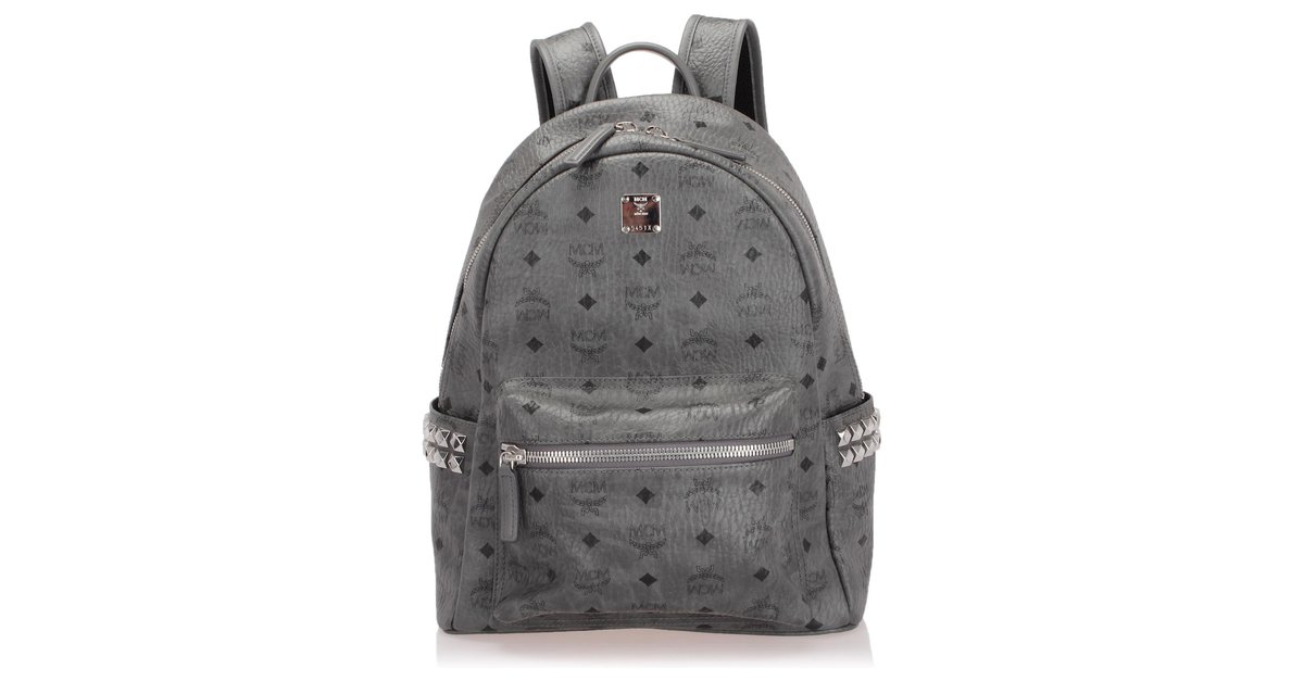 MCM Gray Visetos Stark Backpack Black Grey Leather Pony style calfskin ref.236934 Joli Closet