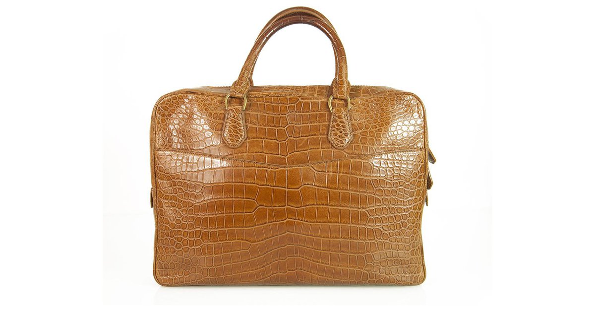 ALFRED DUNHILL BROWN CROCODILE LEDER BRIEFCASE BAG AW14 Beige Exotisches Leder ref.237167