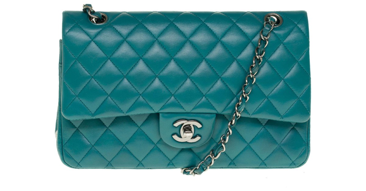 Beautiful Chanel Timeless handbag 2.55 in green nappa leather