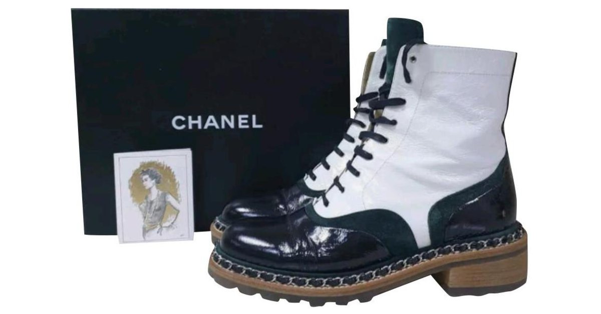 CHANEL 20C Patent Leather Split Wedge Heel Ankle Bootie Boots