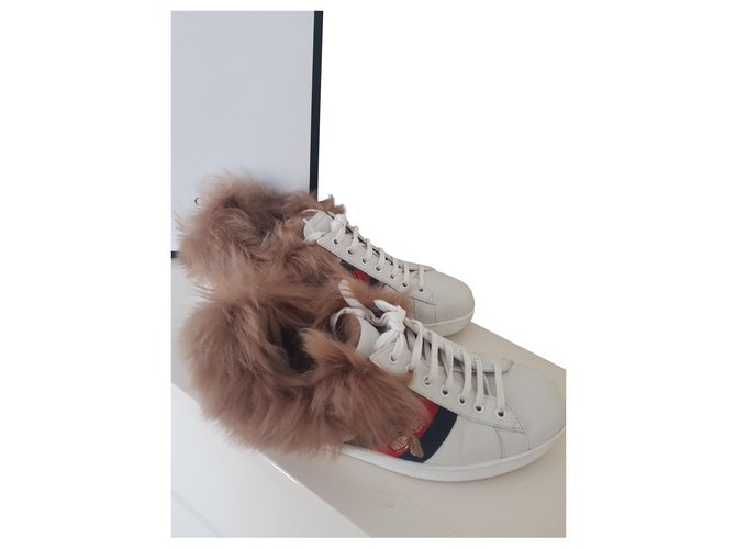 GUCCI ACE FUR Bianco Pelle Pelliccia Joli Closet