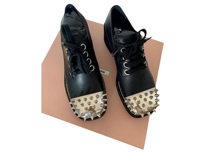 靴 \"miu miu\" pointed toe leather derby 靴 