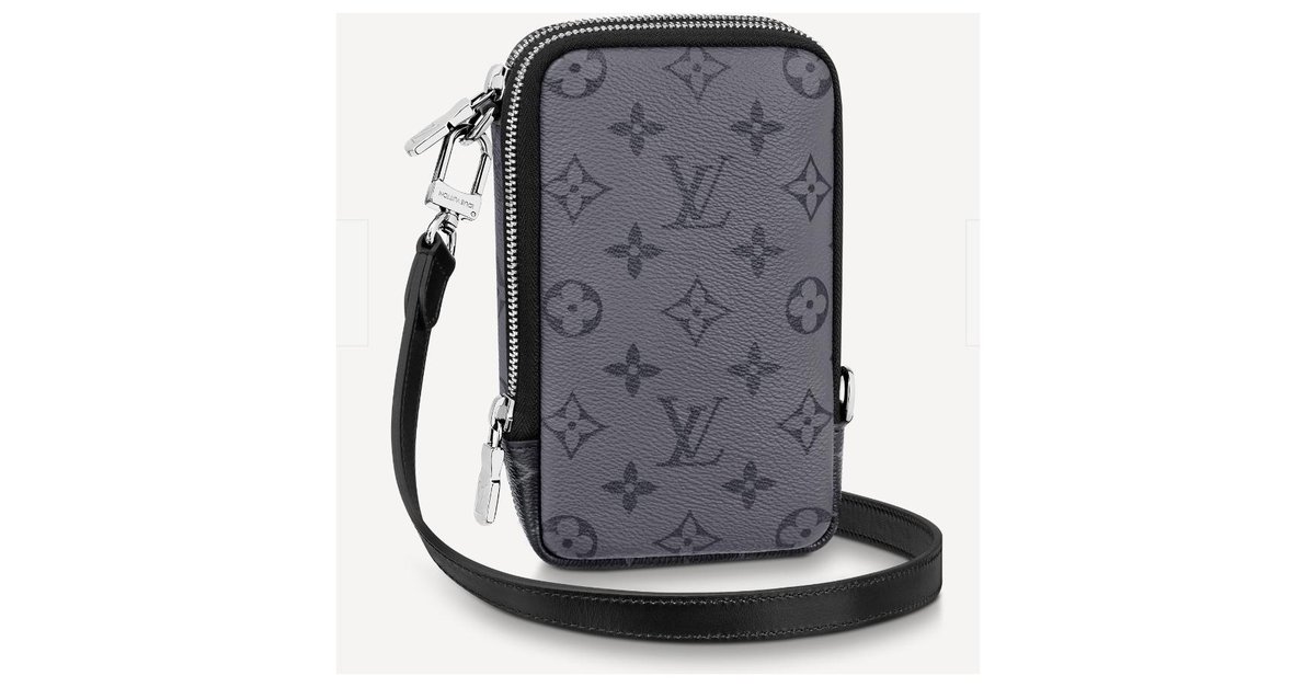 Louis Vuitton LV lined phone pouch Grey Leather ref.239039 - Joli Closet